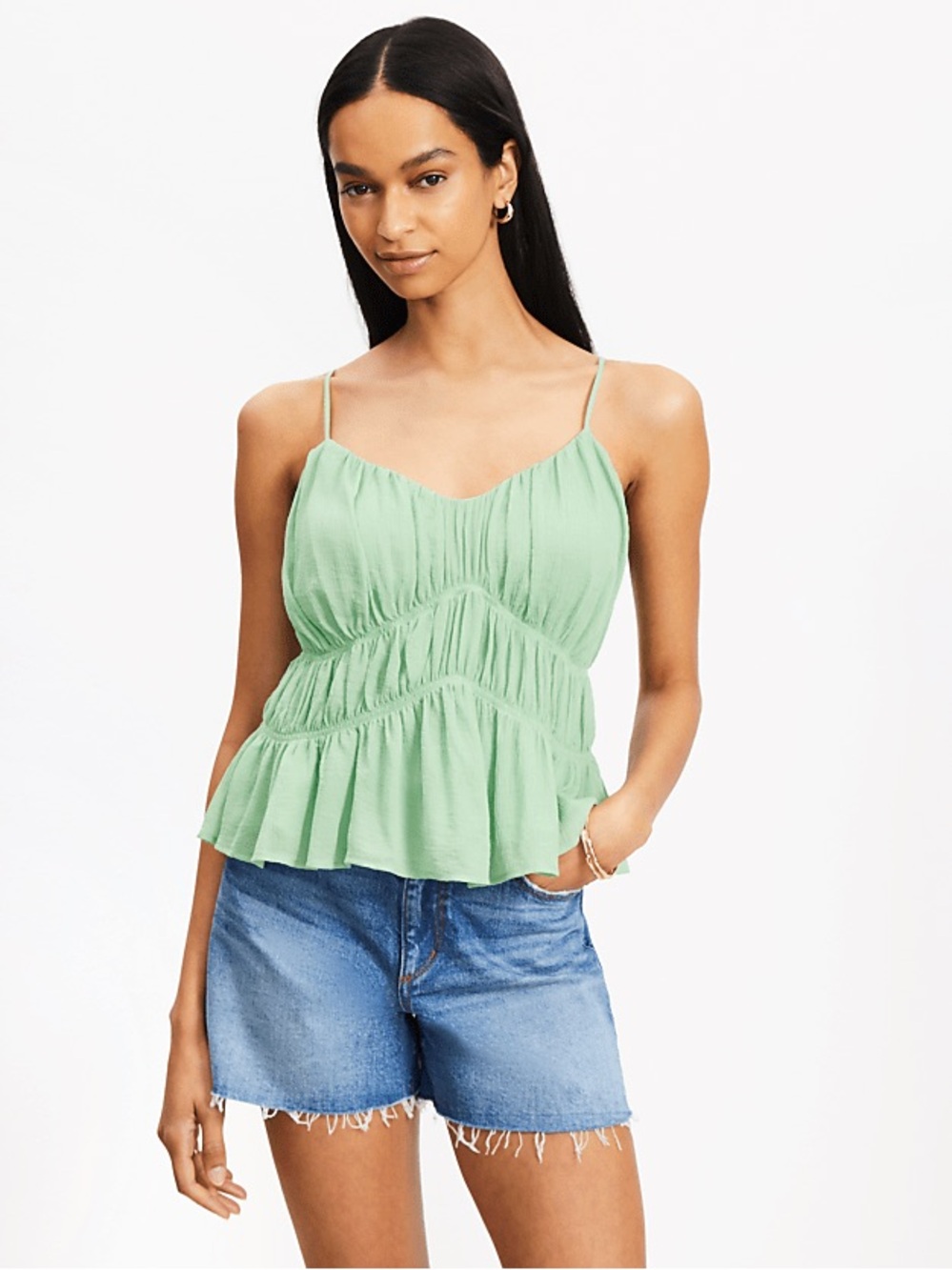 LOFT Smocked V-Neck Peplum Cami Size Small